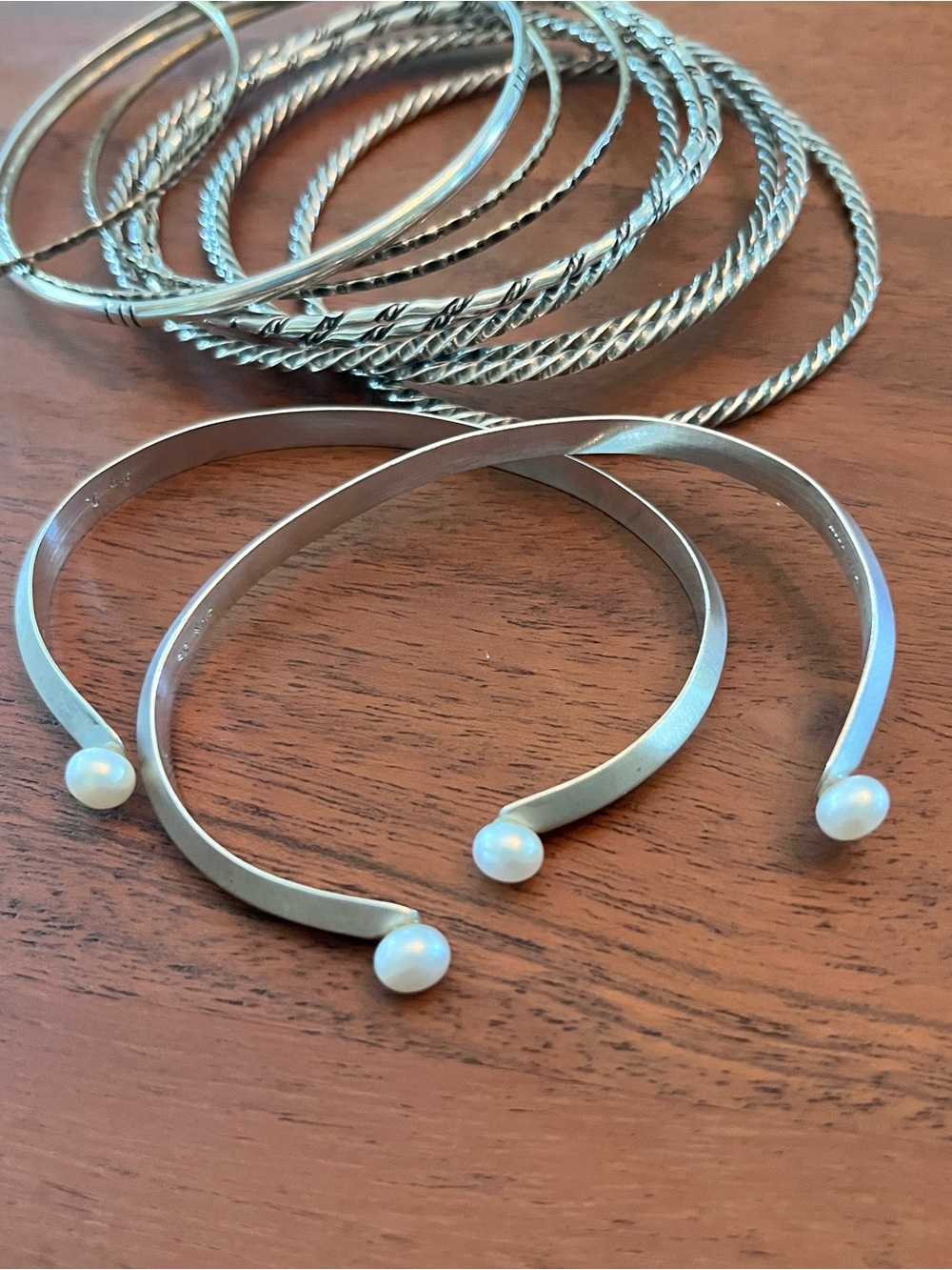 Set of 10 Silver Bangles & 2 cuffs Sterling Silver bracelets Women Jewelry Gift